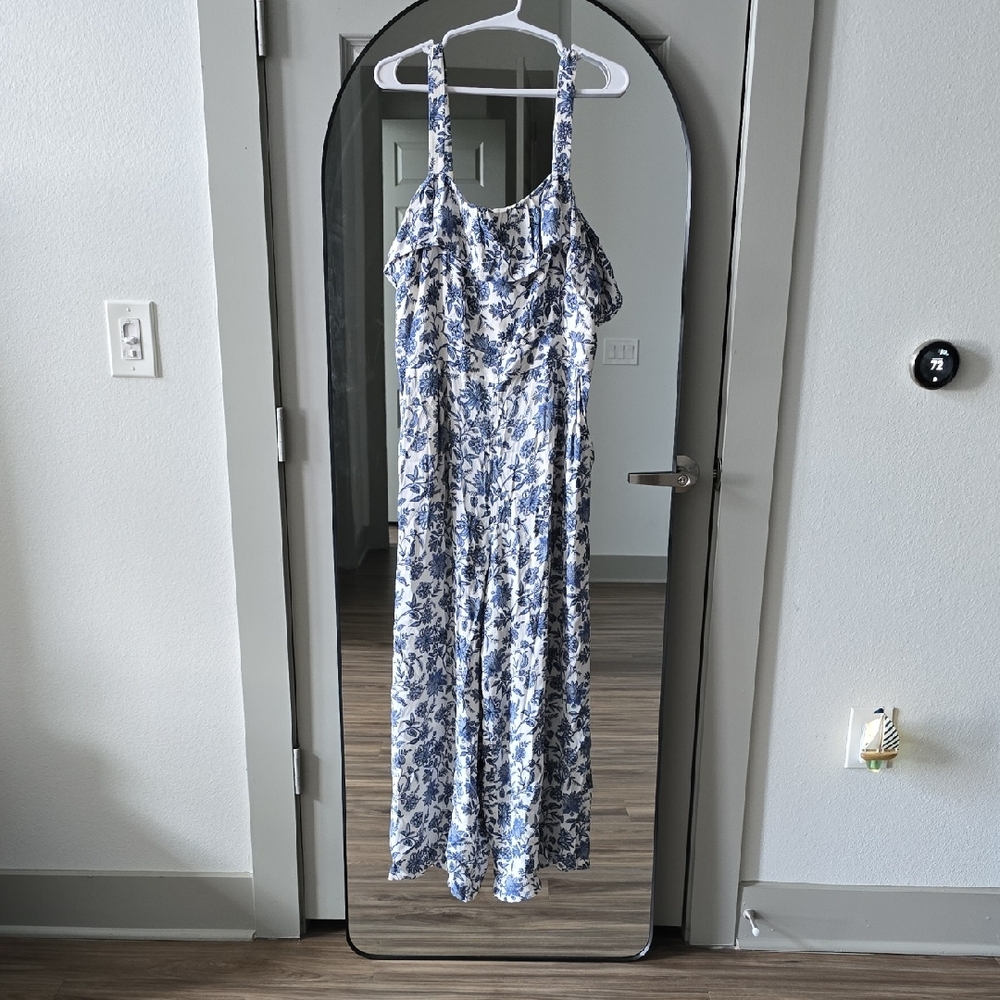 LOFT Blue and White Floral Jumpsuit